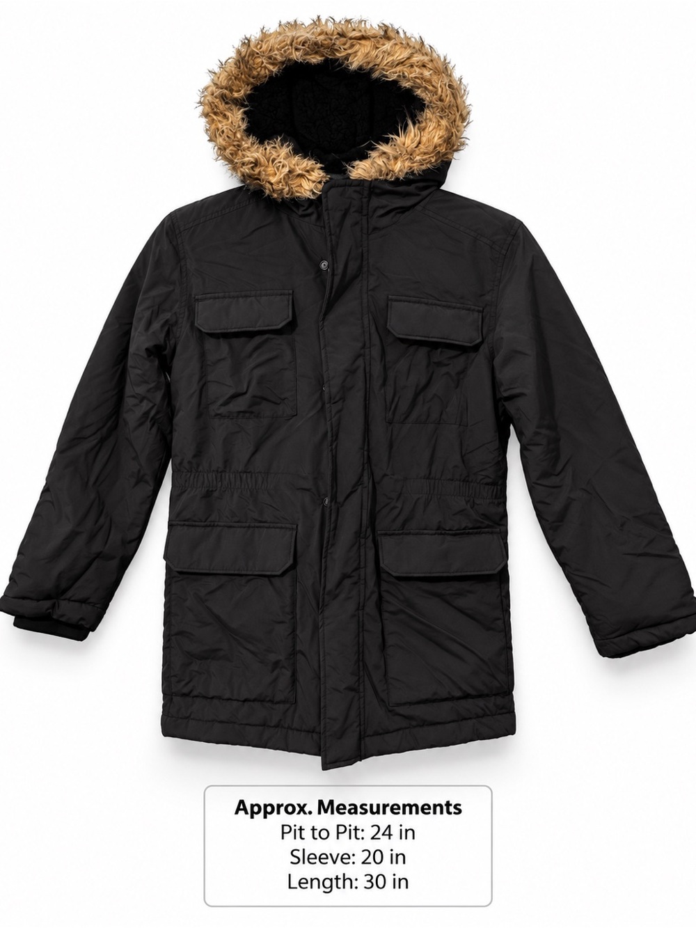 The Children’s Place Girls XL 14 Black Faux Fur Hooded Winter Parka Coat